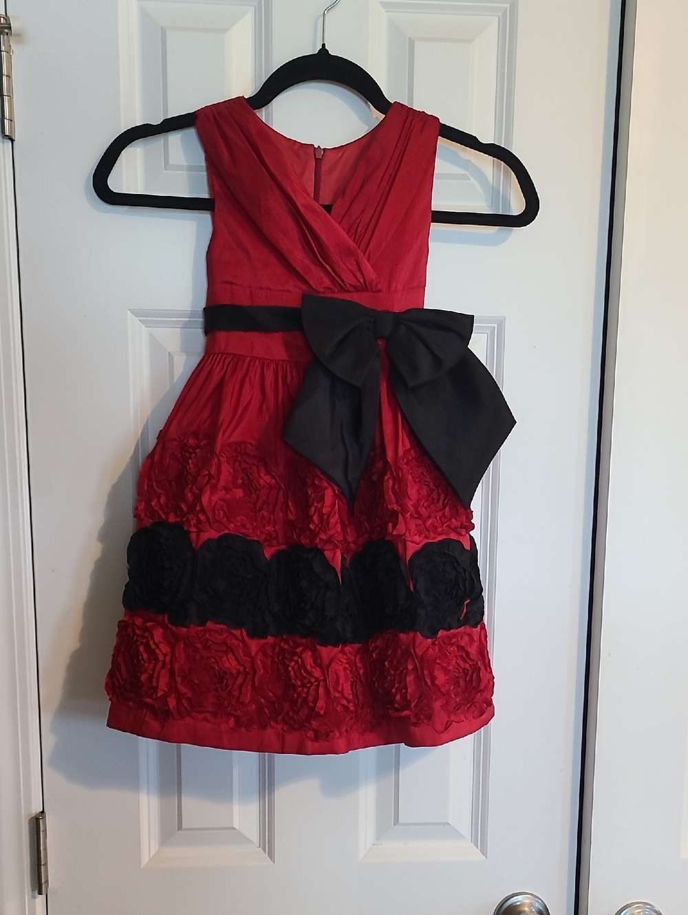 Bonnie Jean Red and Black Rosette Formal Dress with Bow